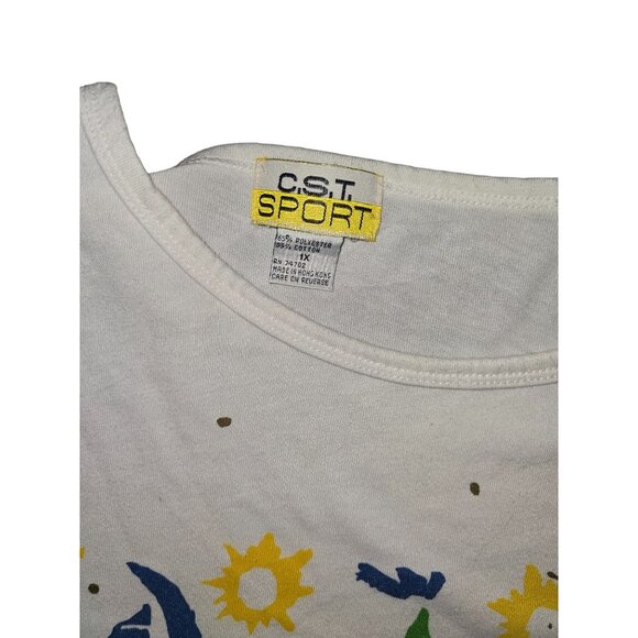 Vintage 90s C.S.T. Sport White Graphic Tee/Coverup With Sailboat & Sun Print - Picture 2 of 5
